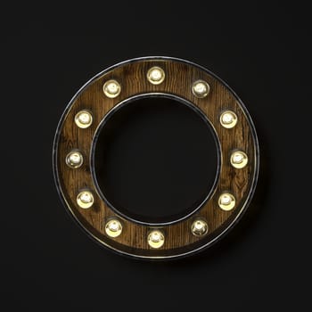 Light bulb glowing Letter O 3D rendering illustration isolated on black background