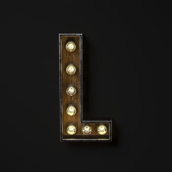 Light bulb glowing Letter L 3D rendering illustration isolated on black background