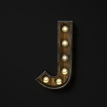 Light bulb glowing Letter J 3D rendering illustration isolated on black background