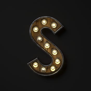 Light bulb glowing Letter S 3D rendering illustration isolated on black background
