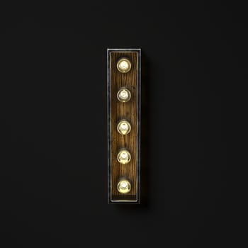 Light bulb glowing Letter I 3D rendering illustration isolated on black background