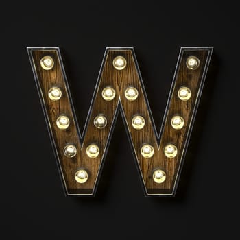 Light bulb glowing Letter W 3D rendering illustration isolated on black background