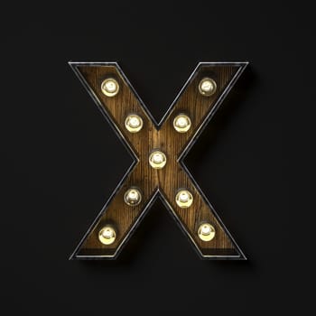 Light bulb glowing Letter X 3D rendering illustration isolated on black background