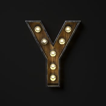 Light bulb glowing Letter Y 3D rendering illustration isolated on black background