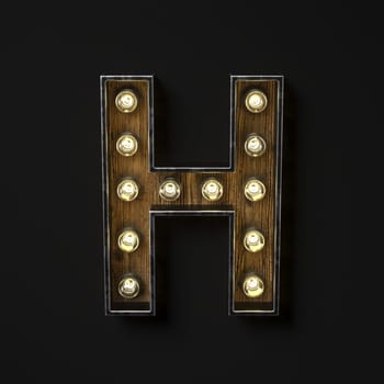 Light bulb glowing Letter H 3D rendering illustration isolated on black background