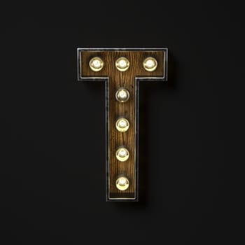 Light bulb glowing Letter T 3D rendering illustration isolated on black background