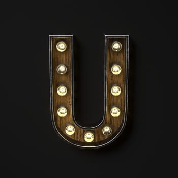 Light bulb glowing Letter U 3D rendering illustration isolated on black background