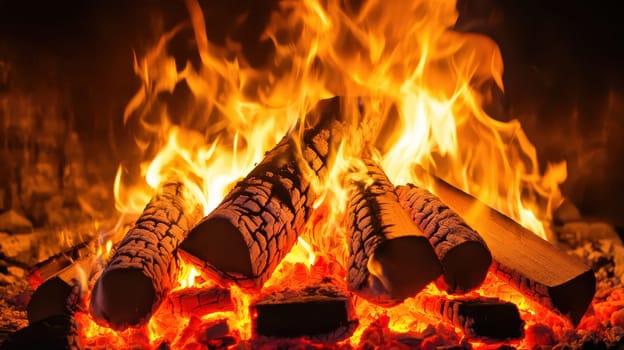 A cozy fire blazes in the fireplace filling the room with warmth and light on a chilly Christmas evening enhancing holiday atmosphere.