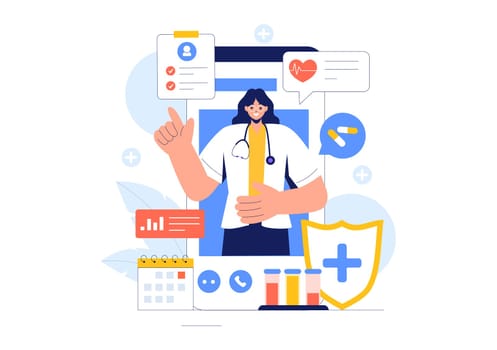 Remote Health Monitoring Vector Illustration featuring the Use of Digital Technology to Track Medical and Health Data in a Fat Style Background