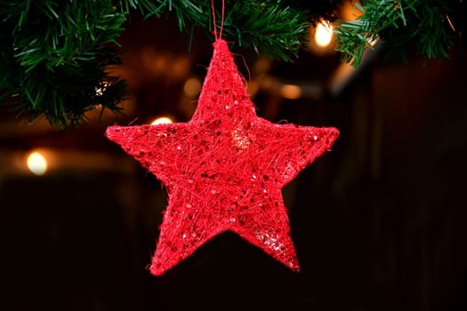 Christmas star on a Christmas tree at a German Christmas market