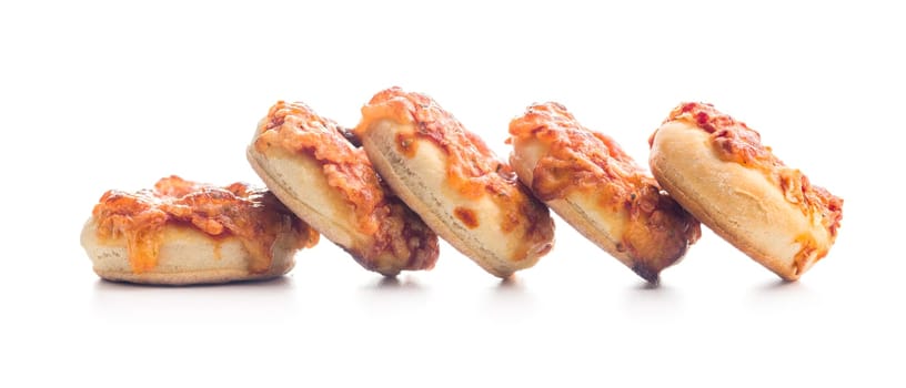 Mini pizza bagels isolated on a white background.