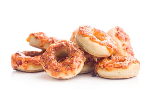 Mini pizza bagels isolated on a white background.