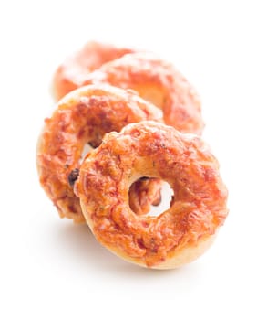 Mini pizza bagels isolated on a white background.