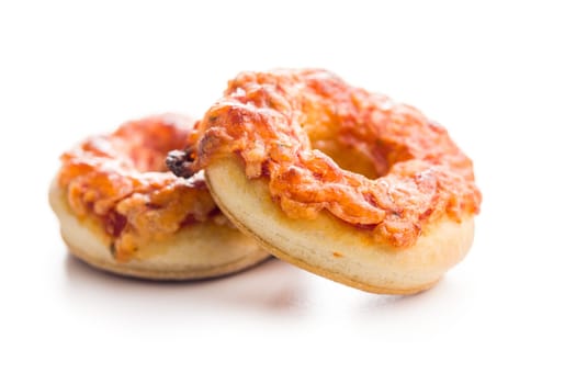 Mini pizza bagels isolated on a white background.