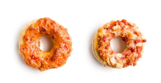 Mini pizza bagels isolated on a white background.