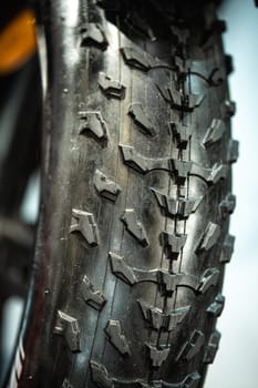 Close up shot of an off road bicycle tire.