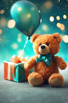 Birthday card with a cute stuffed animal toy - Teddy bear - AI generated