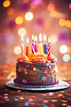 A birthday cake with a candle - AI generated