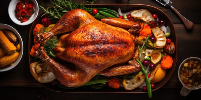 Thanksgiving dinner roasted turkey with vegetables - AI generated