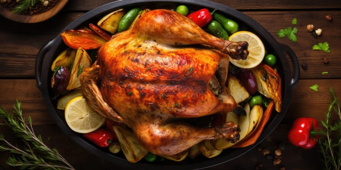 Thanksgiving dinner roasted turkey with vegetables - AI generated