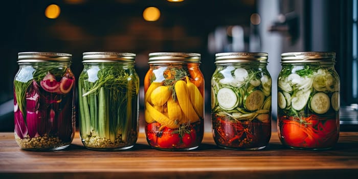 Fermented vegetables in jars - AI generated