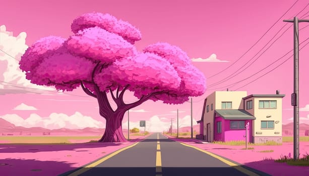 A pink landscape - AI generated
