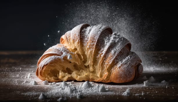 A croissant with powdered sugar - AI generated