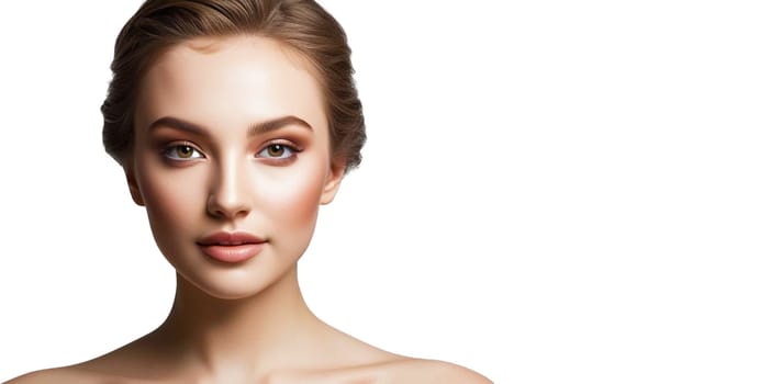 Beautiful Woman With Natural Makeup, Copy Space For Advertisement