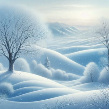 Serene Winter Landscape With Snow-Covered Hills And Trees