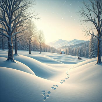 Serene Winter Landscape With Snow-Covered Hills And Trees