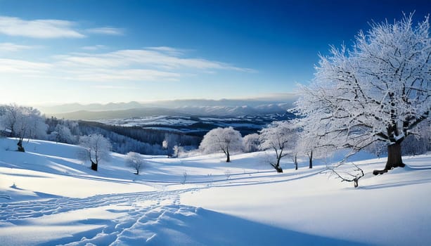 Serene Winter Landscape With Snow-Covered Hills And Trees