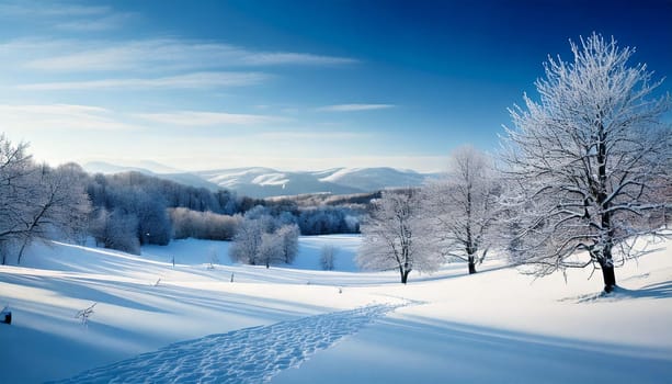 Serene Winter Landscape With Snow-Covered Hills And Trees