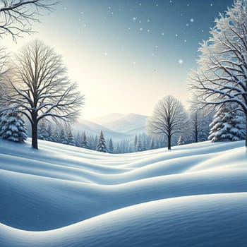 Serene Winter Landscape With Snow-Covered Hills And Trees