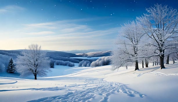 Serene Winter Landscape With Snow-Covered Hills And Trees