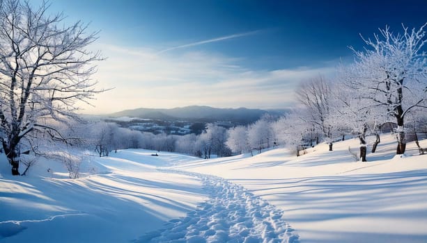 Serene Winter Landscape With Snow-Covered Hills And Trees
