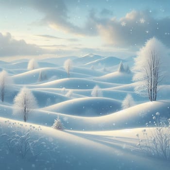 Serene Winter Landscape With Snow-Covered Hills And Trees
