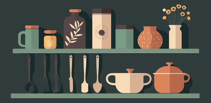 Kitchen shelf - Minimalist flat design - AI generated