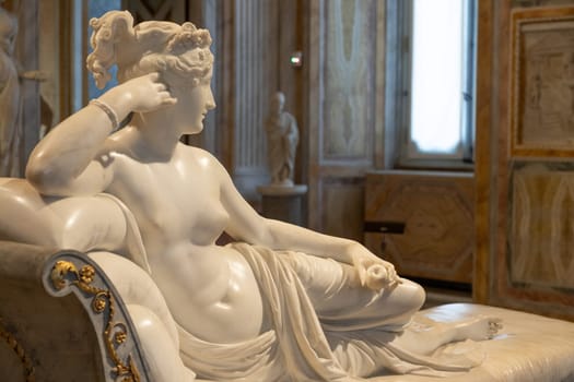 Rome, Italy - 28 December 2023: Paolina Borghese Bonaparte as Venus Victrix, by sculptor Antonio Canova, 1808 - white marble