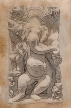 Ganesha illustration. Induism religion - elephant god, Indian traditional culture