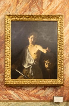 Rome, Italy - 28 December 2023: David with the head of Goliath, by Caravaggio, 1610 - oil on canvas - cm 125 x 101, Galleria Borghese