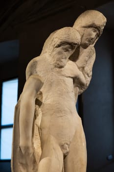 Milano, Italy - 03 January 2024: Rondanini Pietà, 1564, the last unfinished marble sculpture by Michelangelo Buonarroti