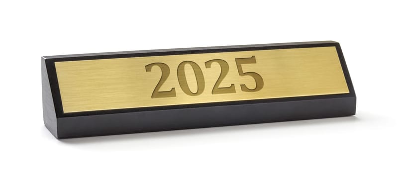 A name plate on a white background with the engraving 2025