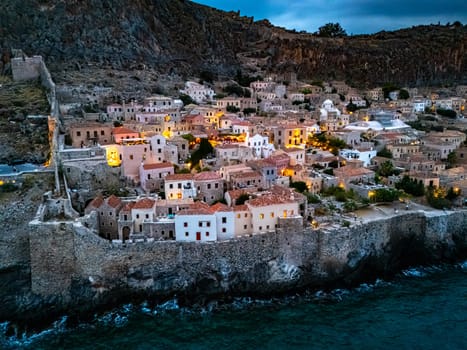 Aerial view of Monemvasia, a town in Laconia, Greece.