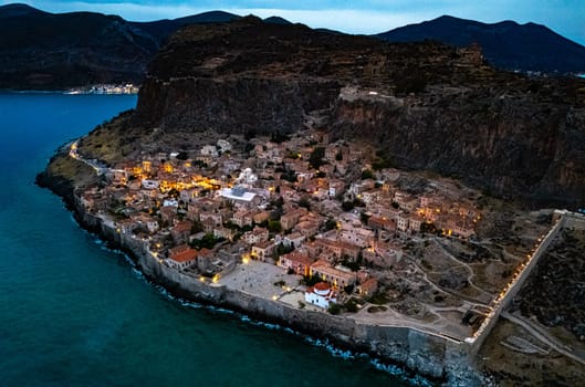 Aerial view of Monemvasia, a town in Laconia, Greece.