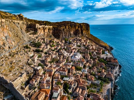 Aerial view of Monemvasia, a town in Laconia, Greece.