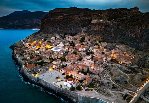 Aerial view of Monemvasia, a town in Laconia, Greece.