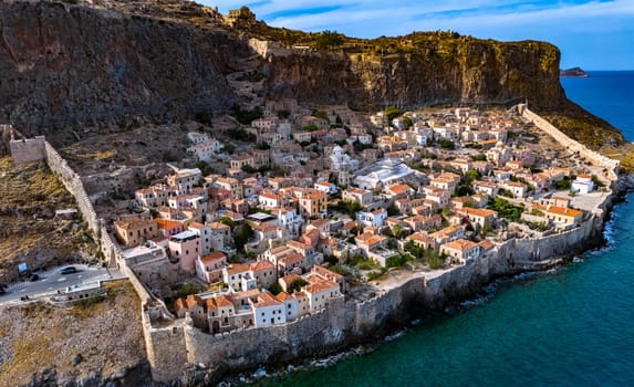 Aerial view of Monemvasia, a town in Laconia, Greece.