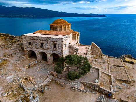 Aerial view of Monemvasia, a town in Laconia, Greece.