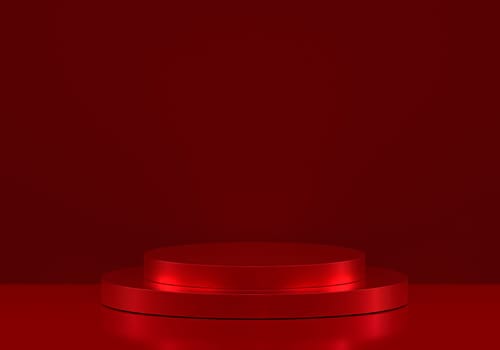 Podium red shape for show cosmetic product display for christmas day or new years. stand product showcase on red background