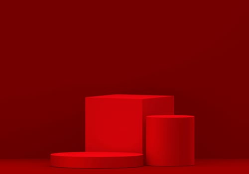 Podium red shape for show cosmetic product display for christmas day or new years. stand product showcase on red background